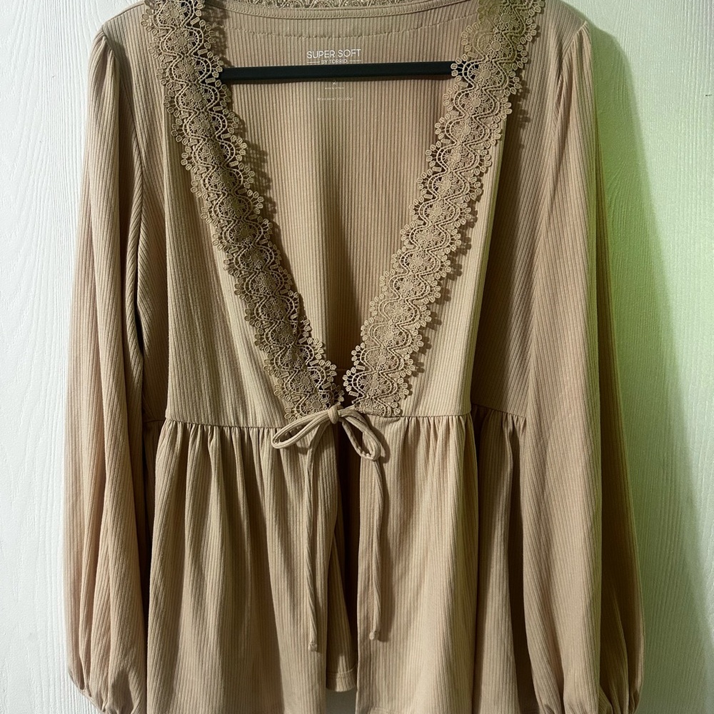 Torrid Super Soft V- Neck Trim Tie Front Long Sleeve Top